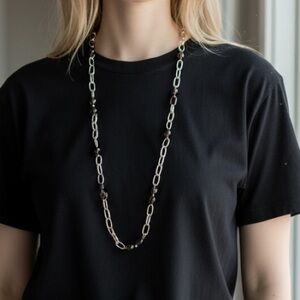 Vintage Silver Chain Necklace Faceted Smoky Amber Beads